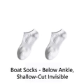 White breathable cotton low cut ankle socks for women and men, invisible boat socks - Double Elastic Boat Socks / White