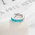 Silver huggie hoop earring with five turquoise square crystals on white display stand - 6mm Inner Diameter / Sea Blue (Single Piece)