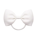 Classic white ribbed ribbon bow hair tie with durable elastic band for girls - White