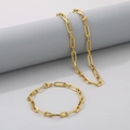 Golden stainless steel paperclip chain necklace and bracelet set with lobster clasps - Gold-Style 6 (5mm)