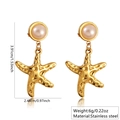 Gold stainless steel starfish drop earrings featuring a pearl stud and textured sea star - Stainless Steel Pearl Starfish
