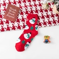 Calcetines navideños rojos con diseño de muñeco de nieve y árbol para el invierno - Talla única / Rojo