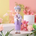 Artistic girl figurine in purple kimono holding cherry blossom branch resin decor - Small Figurine Holding Flower (1136-4A)