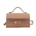 Minimalist beige PU leather crossbody bag with decorative double zippers and gold charms - Khaki