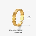Adjustable golden stainless steel ring with ripple texture design for women - Gold