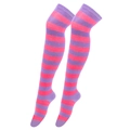 Pink and purple striped thigh high socks for women's cosplay and casual wear - One Size / Wide Stripe / Purple/Bright Rose