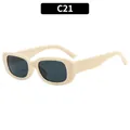 Retro small rectangular sunglasses in cream beige frame with dark grey lenses C21 - Cream White Frame Grey Lens