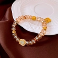 Champagne crystal bead bracelet with gold accents and green jade heart pendant - Champagne Faceted Ruyi Charm Style (48#)