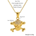 Détails du pendentif tête de mort plaqué or 18k avec strass et dimensions précises - Style de Crâne 3D Punk (ZN1726G)