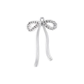 Macro detail of a silver bow pendant with shimmering rhinestones and a polished finish - VD1478 Platinum/Micro-pave Bow