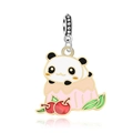 Cute panda on pink pudding charm with cherries in colorful enamel gold-tone finish - Cartoon Panda Style (R1-77)