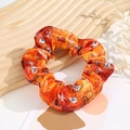 Satin Halloween scrunchie with orange pumpkins, white ghosts, and black cat patterns - Halloween #8 (Bright Orange Cartoon Pumpkin)