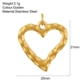 Golden heart-shaped stainless steel pendant with textured surface for DIY jewelry making - Hollow Heart