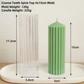 DIY cylindrical candle mold with ribbed texture and light green candle on a tray - Striped Pointed Top 5x15cm