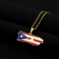 Retro Puerto Rico Karte Anhänger Halskette mit Flaggen-Emaille-Design in Gold - Karte Flagge Frosch Stil / Gold A (Karte Flagge Frosch)