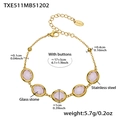 Detail view of 18k gold plated stainless steel bracelet with pink glass stones and dimensions - Gold Bracelet - Pink Glass Stone
