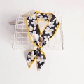 Retro black silk scarf with white flowers and yellow border tied in a bow knot style - Black Yellow Floral
