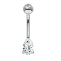 Polished silver stainless steel belly ring featuring round and pear-cut zircon stones - Style 19