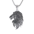 Vintage silver lion head pendant with Celtic knots on a sturdy box chain necklace - Steel Color Without Chain (B0214)