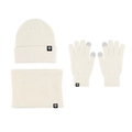 Winter 3-piece set with cream white knit hat, neck warmer, and touchscreen gloves - Beige 3-Piece Set