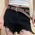 Ceinture en cuir marron foncé avec rivets ronds argentés et boucle ardillon carrée - 110# Boucle à ardillon carrée à rivets argentés marron foncé