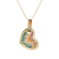 Collier cœur plaqué or avec zircons multicolores sertis en pavé arc-en-ciel - Coeur Dégradé Arc-en-ciel - Chaîne en O
