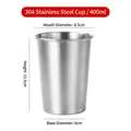 Minimalist 400ml 304 stainless steel cup with brushed metal texture and 8.5cm wide mouth - 304 Single Layer Cup 400ml (Silver)