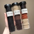Three jars of high-elasticity hair ties in black, beige, and brown neutral tones - Black + Coffee + Autumn (300 Pcs/Can)