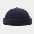 Detailed view of the navy blue cotton brimless cap with premium stitched texture - Adjustable / Navy Blue