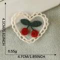 Lace cherry embroidery heart patch with green leaves for DIY clothing accessories - Heart Shape Cherry
