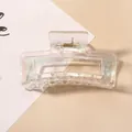 Detailed view of iridescent square hair claw clip showing a colorful rainbow gradient - Transparent AB Large Square Hair Claw