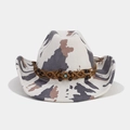 Detail of cow print western cowboy hat with brown beaded band and turquoise stone accent - M (56-58cm) / Cow Print with Brown Woven Wood Bead (10#)