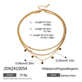 Gouden roestvrijstalen meerlaagse ketting met slangenketting en groene ronde hanger - Gouden Drielaagse Groene Edelsteen Stijl (JDN2410054)