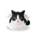 Cute creative Japanese drawstring pouch featuring a black and white cat face print on fabric - Black & White Cat