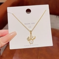 18K gold plated butterfly pendant necklace with pearls and diamond accents on display card - X579 Gold Double Butterfly Shell