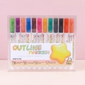 12-color outline marker set in clear case for DIY drawing and metallic lettering - 12 Colors Outline Markers Gold Barrel (No Inner Box)
