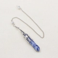 Blue sodalite hexagonal crystal pendulum with silver hollow flower metal cap - Blue Spot Stone