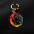 Rainbow color wheel keychain in gold finish with color theory guide and enamel detail - Color Wheel Combination 3 Keychain