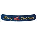 Blue Christmas banner with golden Merry Christmas text and Santa in a red plane - 005 Dark Blue Santa Airplane