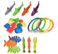26-piece diving pool toy set with colorful shark torpedoes, rings, and gems for kids - 26PCS