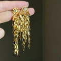 Elegant gold-tone long fringe wheat ear earrings with layered metallic leaf charms - 11.5CM Gold