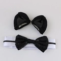 Three-piece monkey ear clips and sequined bow tie costume set for party cosplay - White Bowtie + Black Ear Clips