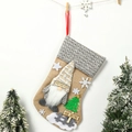 Festlicher Sackleinen 3D Wichtel Weihnachtsstrumpf für Geschenke und Süßigkeiten - Beige