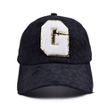 Detail of glitter G patch on black leopard pattern mesh baseball cap with frayed edges - Letter G Style (G-漏洞马尾棒球帽)