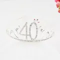Silver 40th birthday crown headband with pink rhinestones and hollow alloy patterns - 40 Years Old / Silver