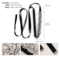 Elegant bridal sash with black satin ribbon and hand-sewn leaf-shaped rhinestone design - Black Ribbon