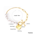 Detail of 18K gold plated stainless steel bracelet with pearls and Love heart pendant - Love Heart Charm OT Buckle Pearl Bracelet