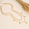 Collana a doppio strato in acciaio inossidabile dorato con farfalla e perline blu - 1# Collana / Oro