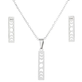 Silver stainless steel jewelry set featuring rectangular moon phase cutout pendants - Steel Color Rectangle Moon Phase