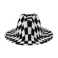 Close-up of black and white checkerboard pattern on the brim of a wool fedora hat - 58cm (One Size) / Black White Grid